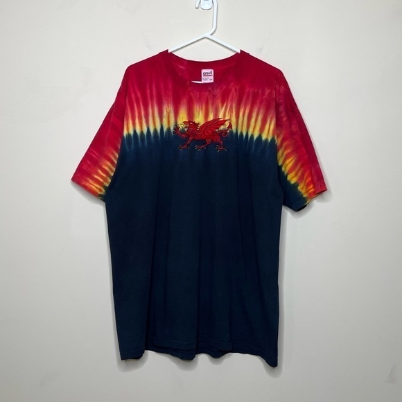 Vintage 90s Tie Dye Dragon T Shirt Embroidered - Picture 1 of 5